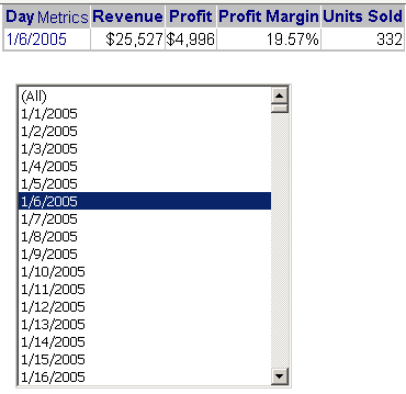 Example of a Date Selection widget in non-Flash Mode